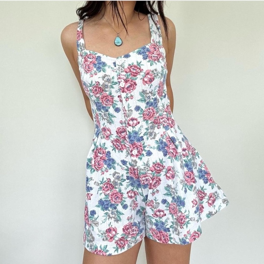 Vintage 90s White Dainty Floral Cotton Romper